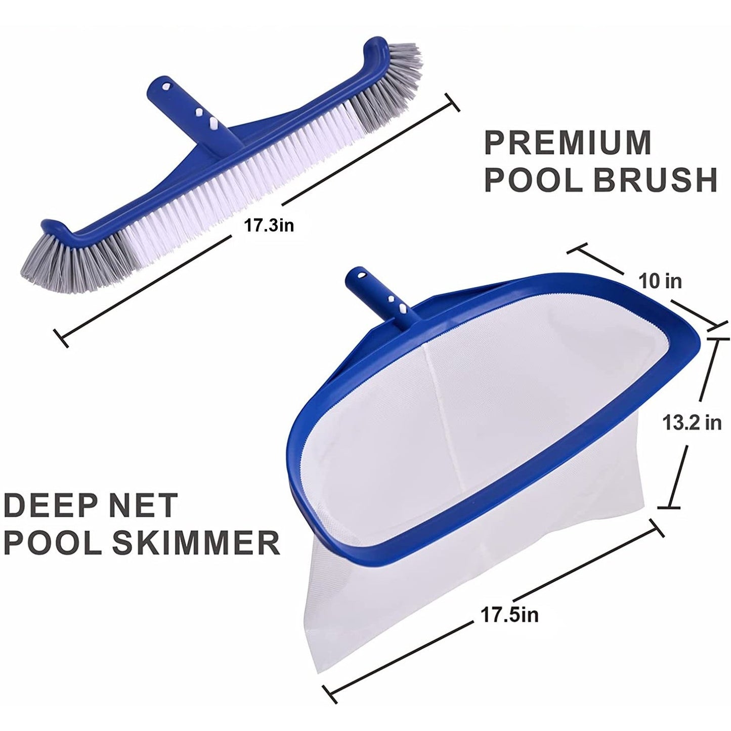 POOLAZA Pool Set- Skimmer Deep Net 10" x 13.2" x 17.5" & 17.3" Pool Brush Head